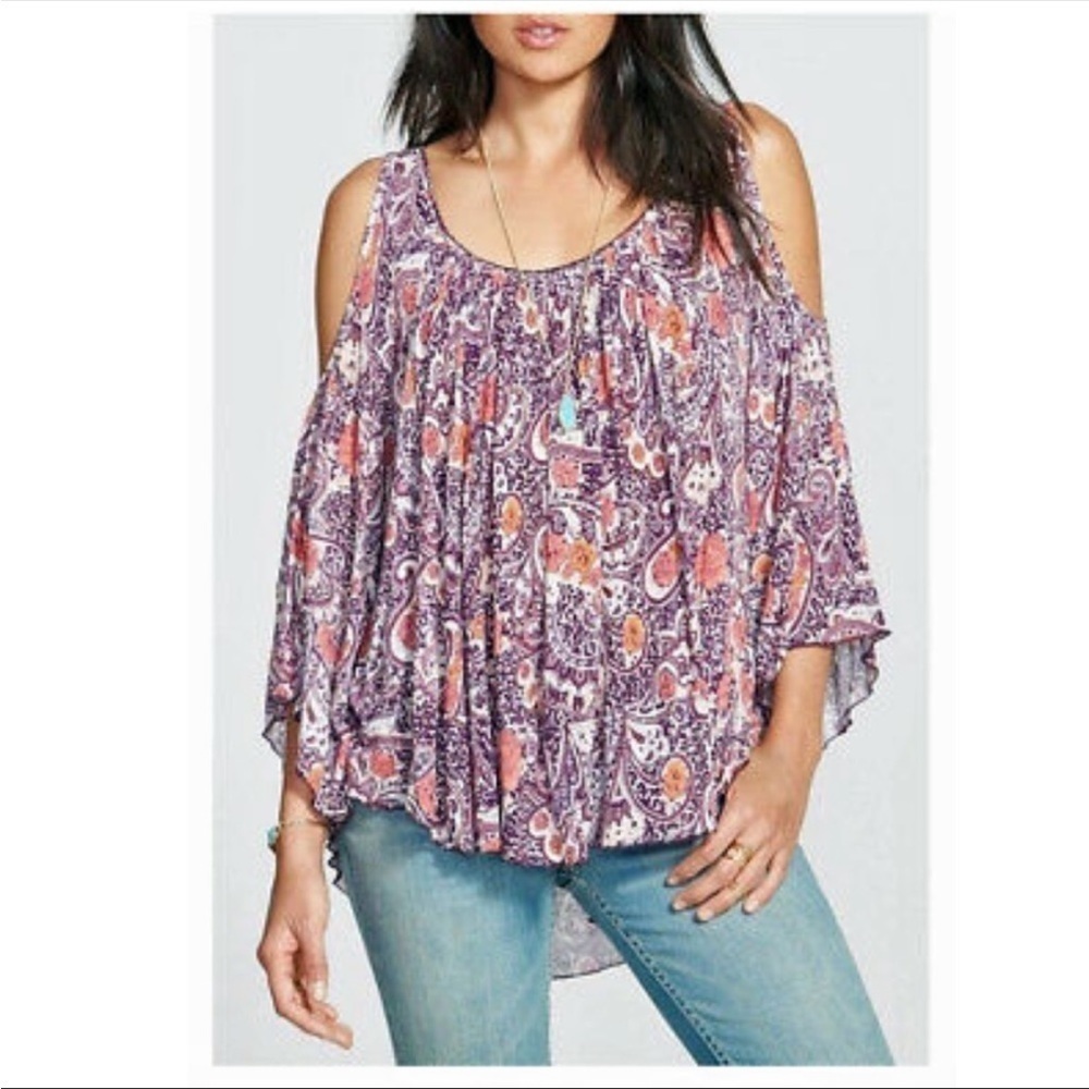 Free People Chloe Paisley Cold Shoulder Top